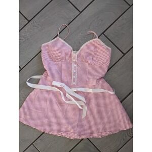City Triangle Pink Gingham Lace Trim Babydoll Top Cottagecore Coquette Size 11